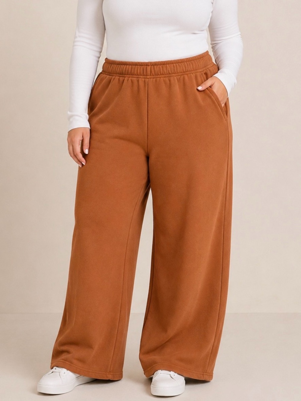 Amazon Women's Wide-Leg Track Pants in Rust Brown
